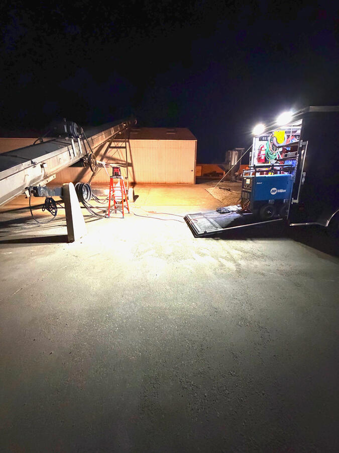 After-hours conveyor repair completed to restore loading operations before the next shift.